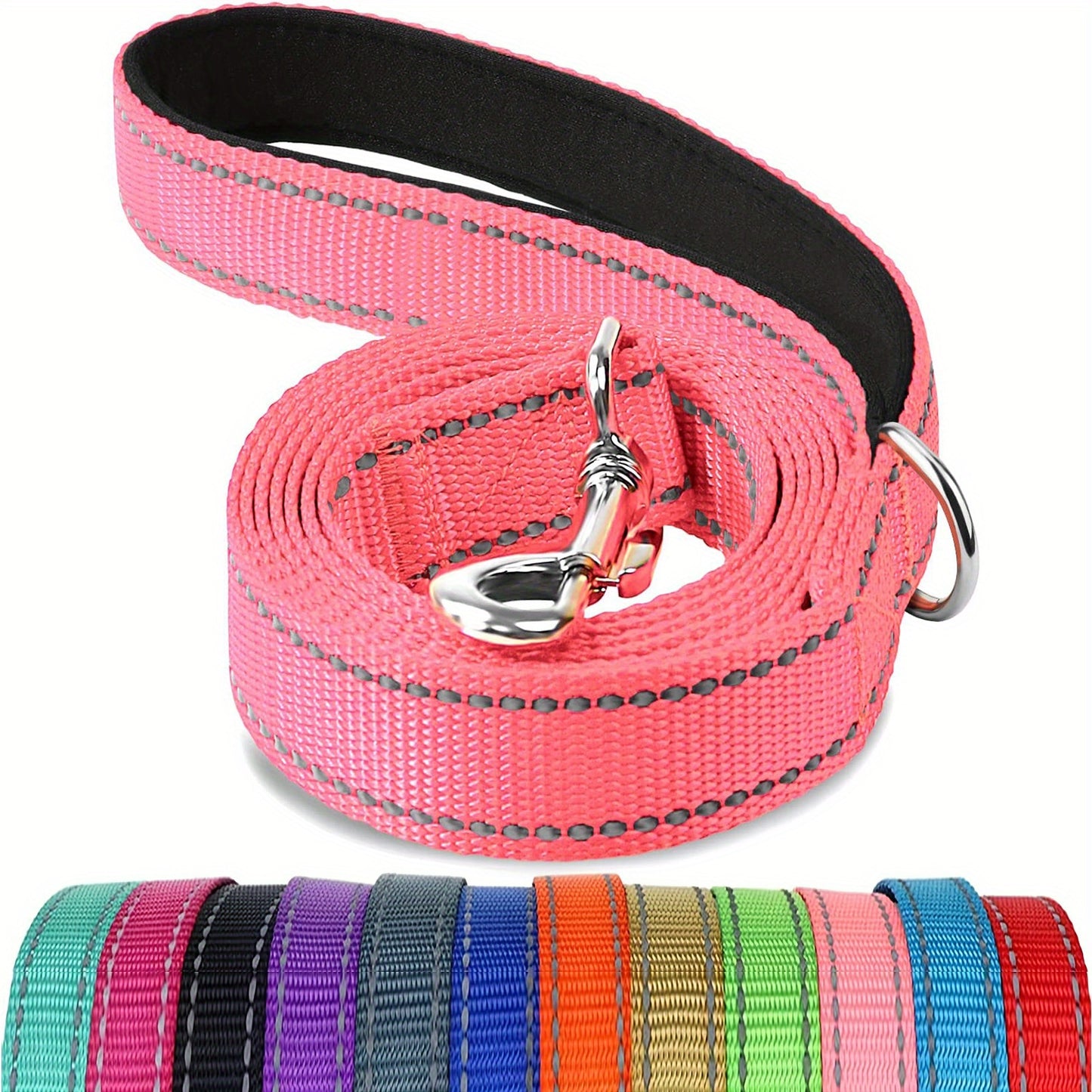 1pc Single Sided Reflective Dog Leash Soft Neoprene Padded Breathable 1 Inch Wide, Pet Leash 6FT/5FT/4FT For Medium & Large Dogs Walking And Training