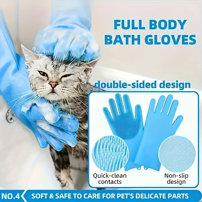 5pcs Dog Grooming Bath Set - Stainless Steel Shampoo Brush, Soft Rubber Washing Gloves, Hair Removal Slider for All Breeds, Pet Care Essentials