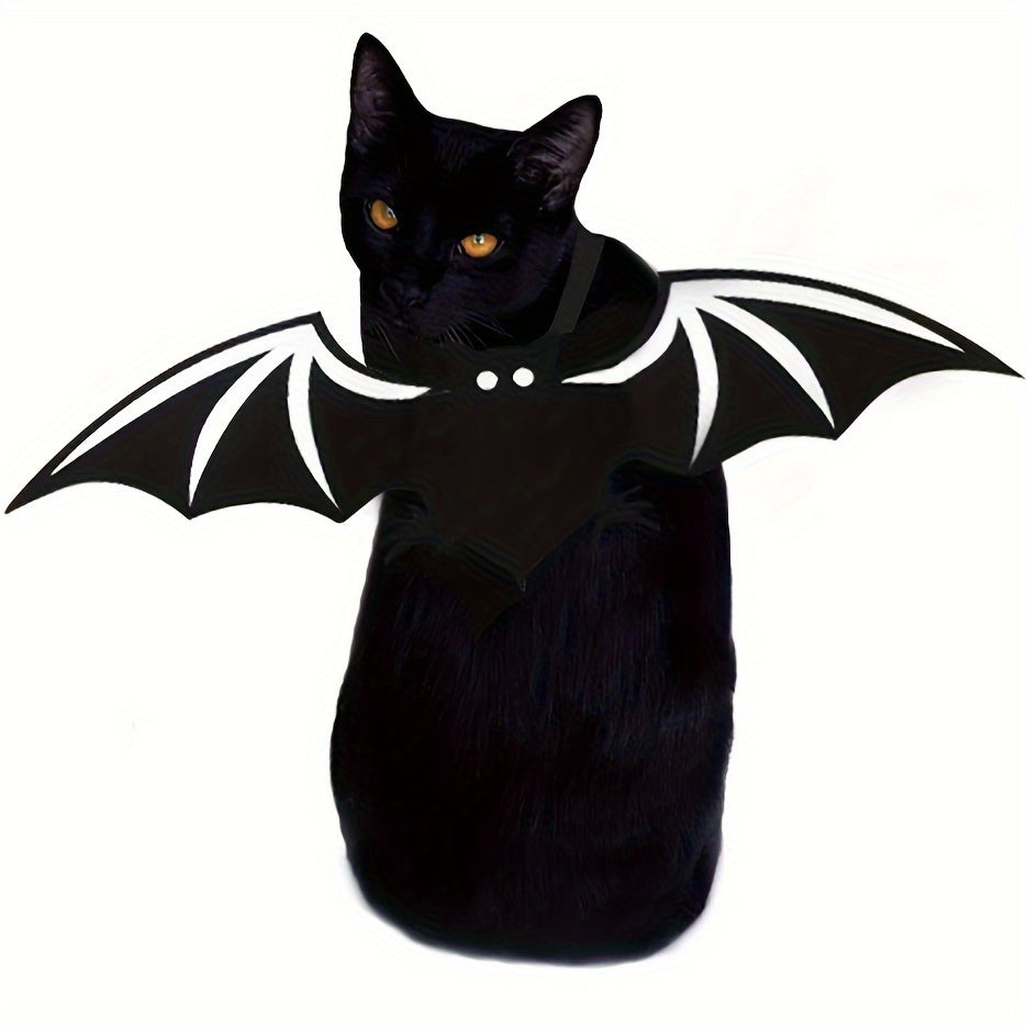 Pet Halloween Costume, Black Devil Bat, Adjustable Cat & Dog Outfit with White Wings & Eyes Print, Bat Wings, Claws, Cute Felt Fabric with Hook Closure, for Trick-or-Treat, Easter, Photo, Pet Role Play Party, Masquerade Ball