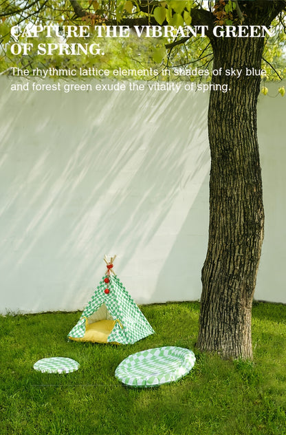 Zeze Cute Pet Tent Pet House Cat Nest Semi-closed Detachable Washable Mat Cat Bed Four Seasons Universal Cat Bed With Checkerboard Pattern