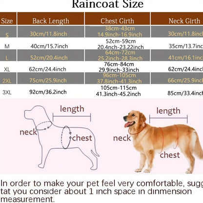 Reflective Waterproof Dog Raincoat with Hood - PU All-Weather Coat with Full Coverage, Easy Snap Closure & Reflective Trim, Comfortable & Dry Pet Jacket for Small, Medium, Large, Extra Large Dogs - Ideal for Rainy Days, Wet W