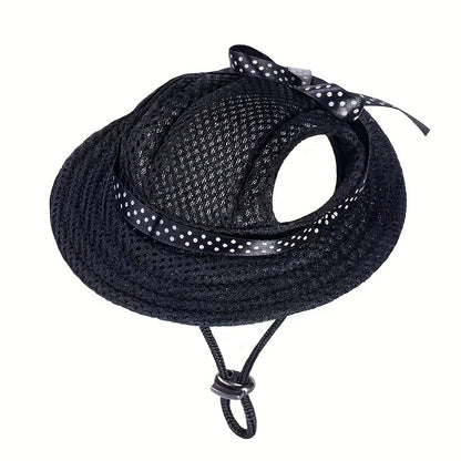 Adjustable Round Brim Dog Cap with Ear Holes - Cute Pet Grooming Dressing Hat for Outdoor Sun Protection