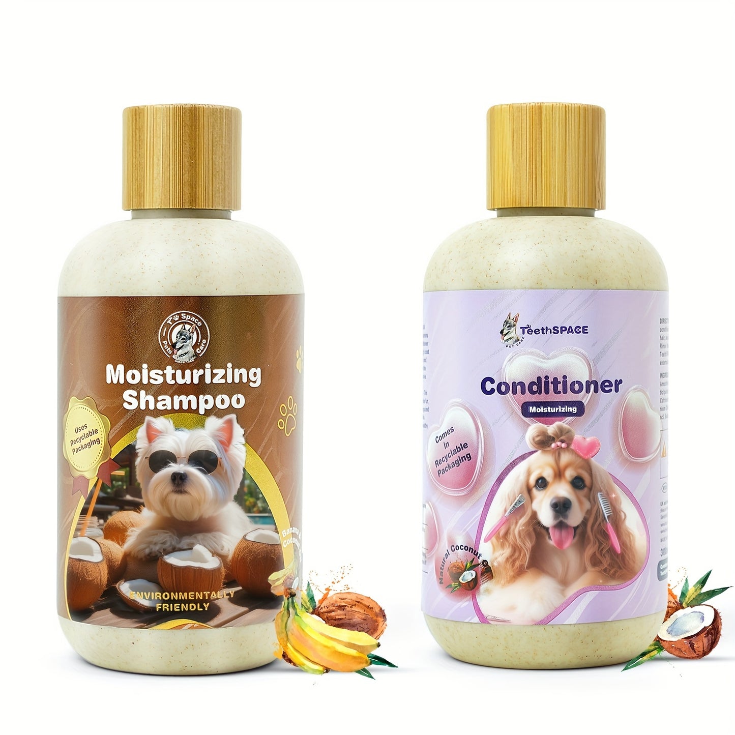 2pcs Pet Grooming Kit: Gentle Formula Shampoo & Conditioner For Dogs - Softens Fur, Cleanses & Cares, Nourishing Coconut Pet Care 3-in-1 Shampoo - Deep Cleans, Moisturizes, Itchy Skin Relief, Glossy Coat - Gentle & Safe For C