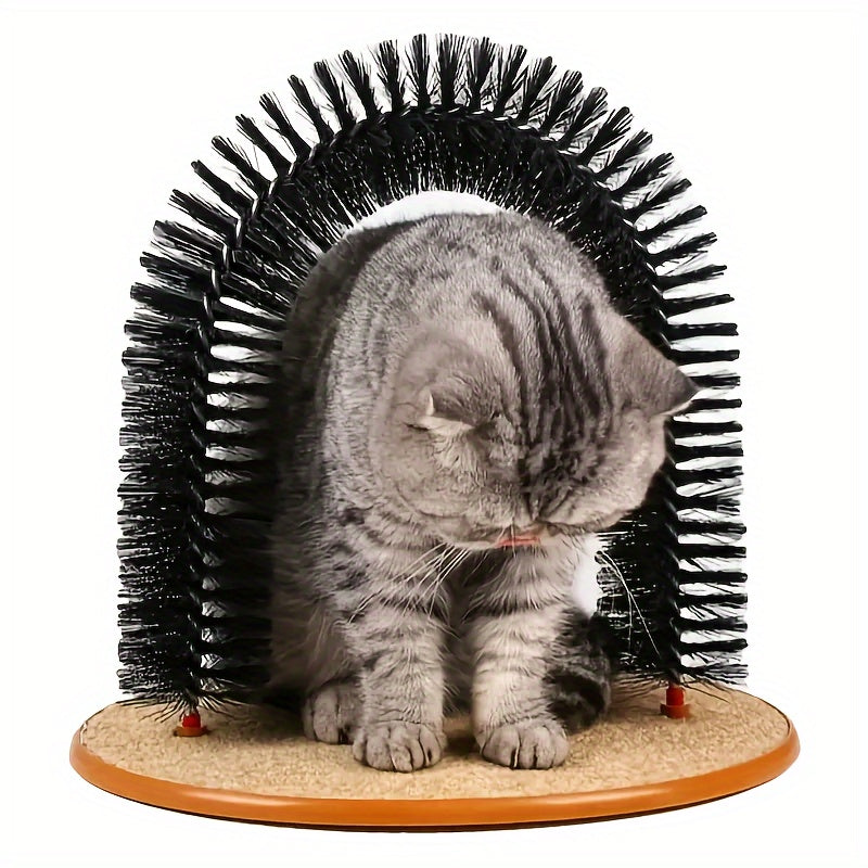 Cat Arch Self Groomer with Massage & Brushing - Interactive Scratching Post, Durable PVC Construction, for Indoor/Outdoor Cats - Promotes Healthy Coat, Reduces Shedding, Prevents Matting - Ideal for All Cats, Kittens, Senior