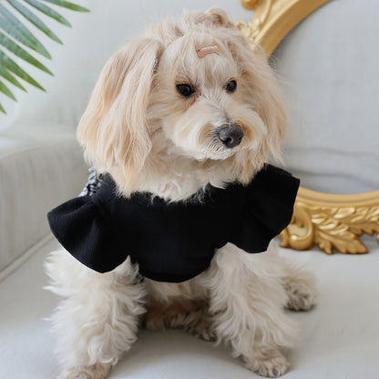 1pc Adorable Dog Pastoral Plaid Dress with Bow Bud & Flying Sleeves - Fashion Pet Skirt for Cats and Dogs - All Seasons Comfortable Clothing