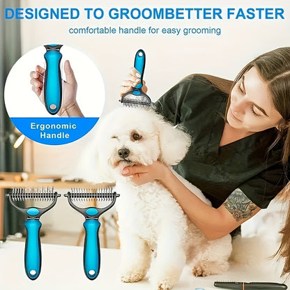1pc Double-Sided Pet Slicker Brush - Dematting Comb for Shedding Dogs - Stainless Steel Dog Hair Remover with Ergonomic Handle for Easy Grooming and Pet Care
