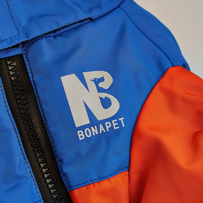 Colorful Waterproof Pet Jacket for Medium/Large Dogs - Durable 100% Polyester, Easy-Zip Closure with Hood, "MB" Design - Ideal for Outdoor Adventures, Dog Raincoat Waterproof