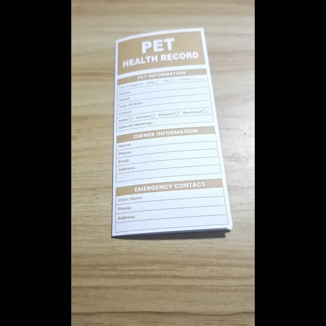 30-Pack Pet Health Record Sheets, Tri-Fold Vaccination & Information Sheets for Puppies & Cats, English Language, Paper Material, Durable Pet Care Documents