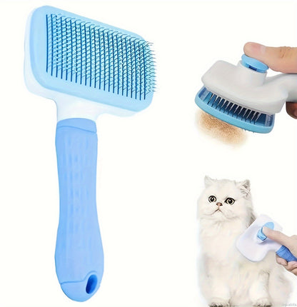 1pc Easy-Clean Dog & Cat Grooming Brush with One-Click Hair Removal, Plastic Handle & Gentle Massage Comb for Loose Fur - Detangling for All Pets, Dog Grooming Tools, Pet Care Accessory, Ergonomic Pet Accessory, Durable Pet P