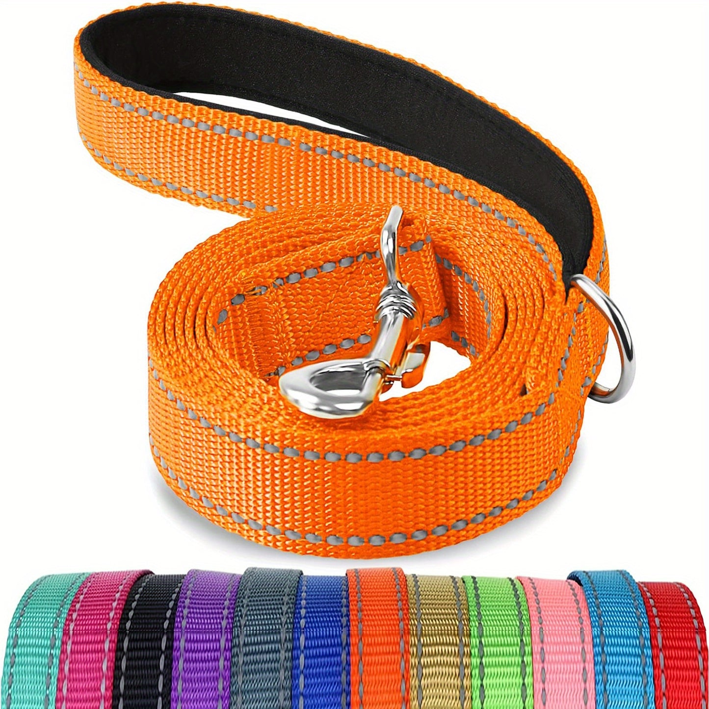 1pc Single Sided Reflective Dog Leash Soft Neoprene Padded Breathable 1 Inch Wide, Pet Leash 6FT/5FT/4FT For Medium & Large Dogs Walking And Training