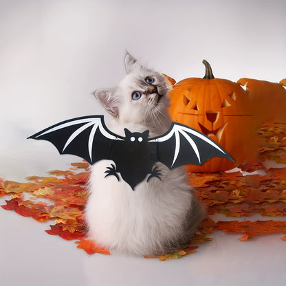 Pet Halloween Costume, Black Devil Bat, Adjustable Cat & Dog Outfit with White Wings & Eyes Print, Bat Wings, Claws, Cute Felt Fabric with Hook Closure, for Trick-or-Treat, Easter, Photo, Pet Role Play Party, Masquerade Ball