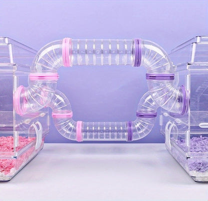 8pcs/set DIY Hamster Tunnel Toy Pet Rats Sports Training Pipeline Transparent Runway Toy Pet Hamster Game For Small Animal Accessories Mice Creative DIY Colorful Hoop Tubes Diam 2.17inch