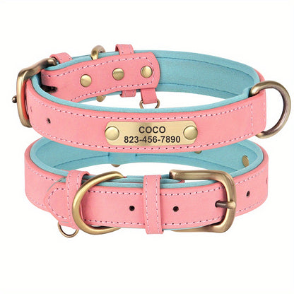 [Custom Dog Collar] Soft Padded Custom Engraved Dog Collar with ID Nameplate - Adjustable Pet Collars for Small to Large Dogs - Solid Pattern, Durable Material, Personalized