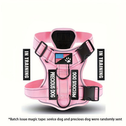 Service Dog Harness, Reflective Dog Vest Harness with 5pcs Patches, Adjustable Soft Oxford Pet Harness, Inner Layer Mesh, Easy to Control for Small Medium Large Dogs Random Buckle