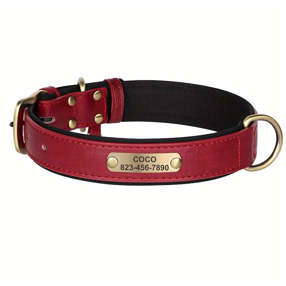[Custom Dog Collar] Soft Padded Custom Engraved Dog Collar with ID Nameplate - Adjustable Pet Collars for Small to Large Dogs - Solid Pattern, Durable Material, Personalized