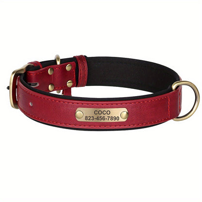 [Custom Dog Collar] Soft Padded Custom Engraved Dog Collar with ID Nameplate - Adjustable Pet Collars for Small to Large Dogs - Solid Pattern, Durable Material, Personalized