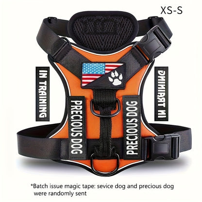 Service Dog Harness, Reflective Dog Vest Harness with 5pcs Patches, Adjustable Soft Oxford Pet Harness, Inner Layer Mesh, Easy to Control for Small Medium Large Dogs Random Buckle