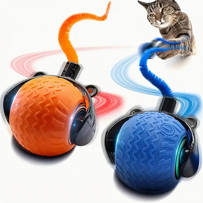 Interactive Cat Toy for Indoor Cats, Speedy Ball with Tail, Automatic Moving Cat Balls for Bored Indoor Adult Cats, 360°Automatic Rolling Ball Toy, Two Speed Adjustment, Cat Entertainment, Engaging Cat Plaything, Fun Cat Acc