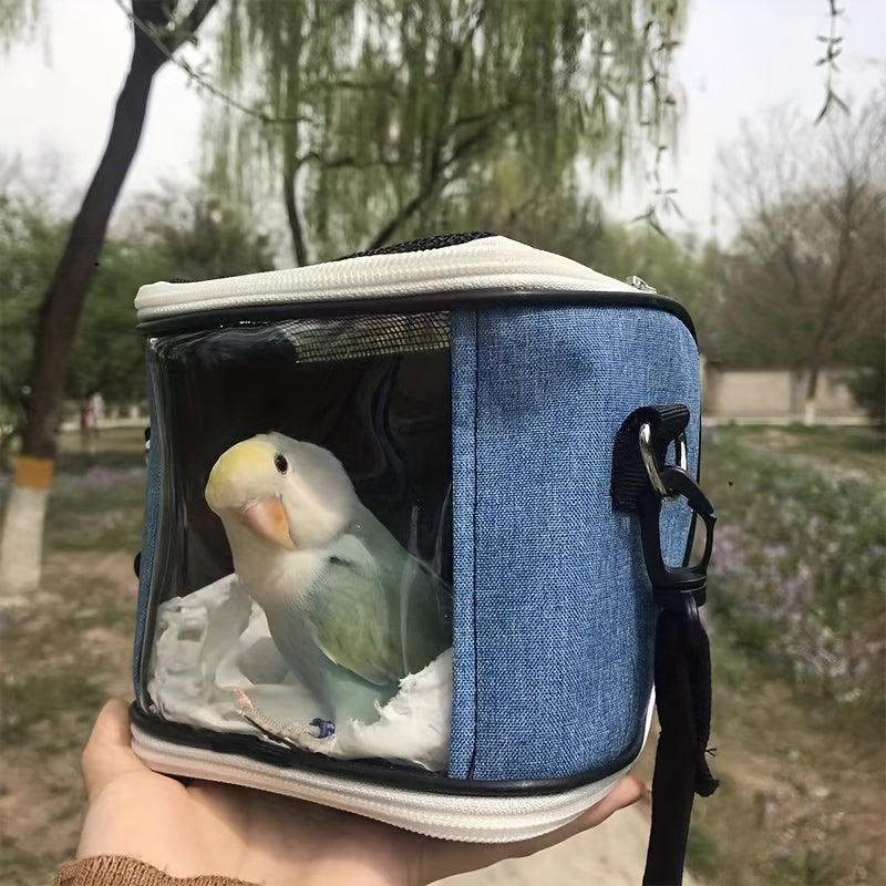 Portable Pet Bird Carrier Bag for Parrots - Durable Oxford Fabric, Transparent & Blue with Zip Closure and Handle, Ideal for Outdoor Training and Travel, Parrot Accessories