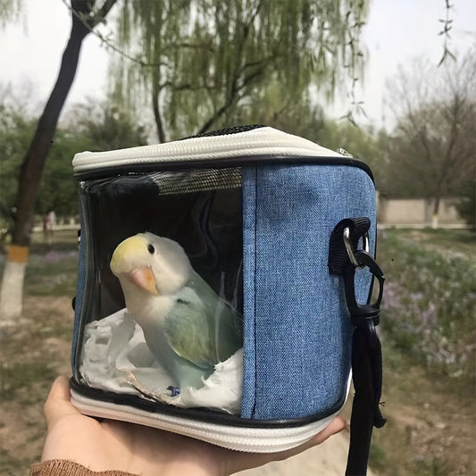 Portable Pet Bird Carrier Bag for Parrots - Durable Oxford Fabric, Transparent & Blue with Zip Closure and Handle, Ideal for Outdoor Training and Travel, Parrot Accessories