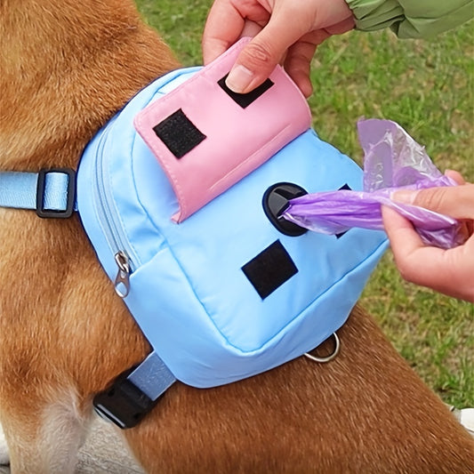 Colorful Nylon Pet Harness with Leash & Backpack - Cartoon School Bag Design for Dogs, Machine Washable, Ideal for Outdoor Adventures